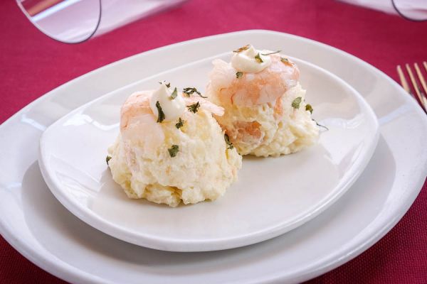 Russian salad with prawns
